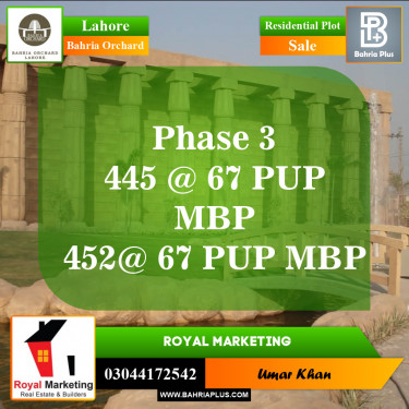 Residential Plot for Sale in Phase 3 -  Bahria Orchard, Lahore - (BP-150102)