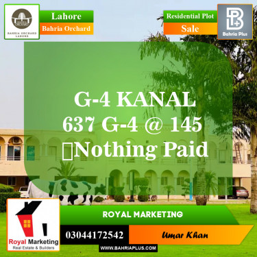 Residential Plot for Sale in Phase 4 - G4 Block -  Bahria Orchard, Lahore - (BP-150106)