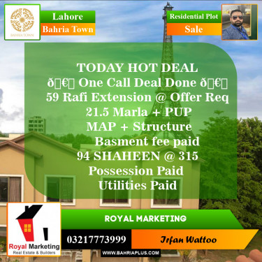Residential Plot for Sale in Bahria Town, Lahore - (BP-150291)