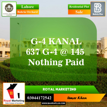 Residential Plot for Sale in Phase 4 - G4 Block -  Bahria Orchard, Lahore - (BP-150534)