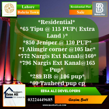 Residential Plot for Sale in Bahria Town, Lahore - (BP-150552)
