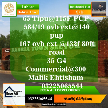 Residential Plot for Sale in Sector F - Tipu Sultan Block -  Bahria Town, Lahore - (BP-150563)
