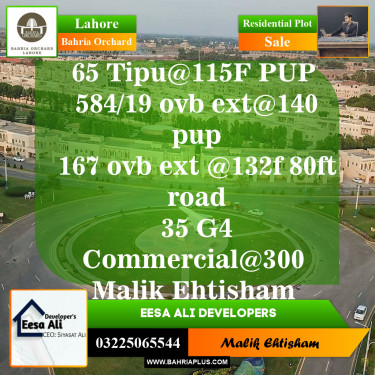Residential Plot for Sale in Sector F - Tipu Sultan Block -  Bahria Town, Lahore - (BP-150565)