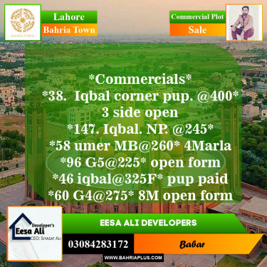 Commercial Plot for Sale in Sector E - Iqbal Commercial MB -  Bahria Town, Lahore - (BP-150569)