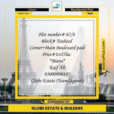 Residential Plot for Sale in Bahria Town, Lahore - (BP-150619)