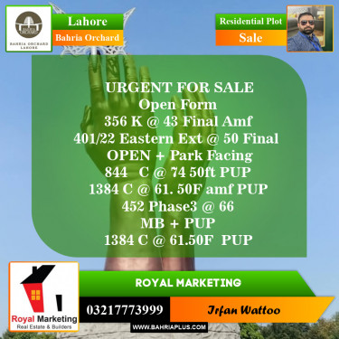 Residential Plot for Sale in Bahria Orchard, Lahore - (BP-150790)