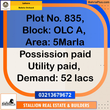 Residential Plot for Sale in Bahria Orchard, Lahore - (BP-150821)