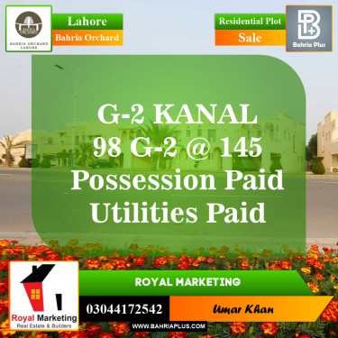 Residential Plot for Sale in Phase 4 - G2 Block -  Bahria Orchard, Lahore - (BP-150902)
