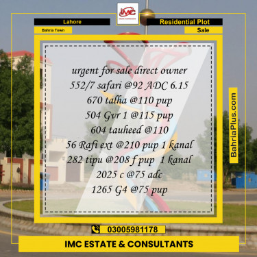Residential Plot for Sale in Sector B - Safari Villas -  Bahria Town, Lahore - (BP-150906)