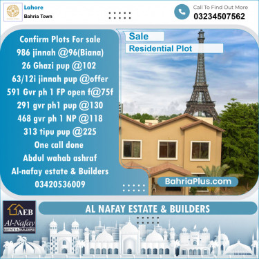 Residential Plot for Sale in Sector E - Jinnah Block -  Bahria Town, Lahore - (BP-150951)