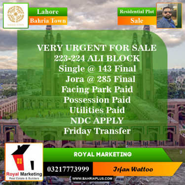 Residential Plot for Sale in Bahria Town, Lahore - (BP-151075)