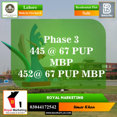 Residential Plot for Sale in Phase 3 -  Bahria Orchard, Lahore - (BP-151095)