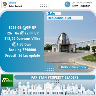 Residential Plot for Sale in Phase 4 - G6 Block -  Bahria Orchard, Lahore - (BP-151103)
