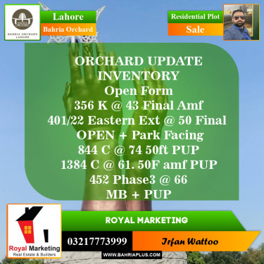 Residential Plot for Sale in Bahria Orchard, Lahore - (BP-151185)