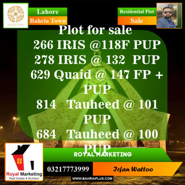 Residential Plot for Sale in Sector C - Iris Block -  Bahria Town, Lahore - (BP-151195)