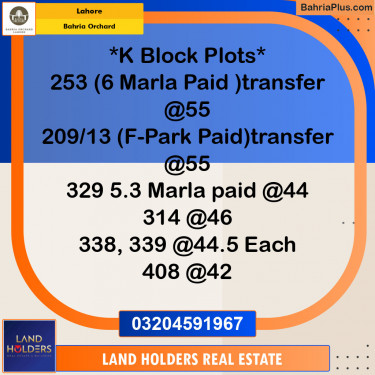 Residential Plot for Sale in Bahria Orchard, Lahore - (BP-151254)