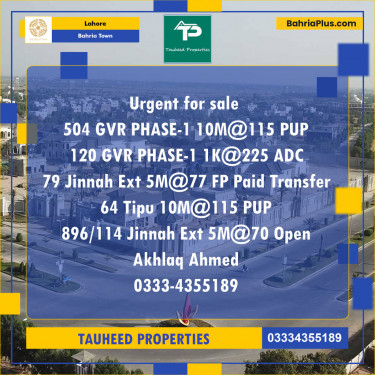 Residential Plot for Sale in Bahria Town, Lahore - (BP-151456)