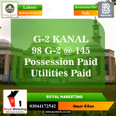 Residential Plot for Sale in Phase 4 - G2 Block -  Bahria Orchard, Lahore - (BP-151493)