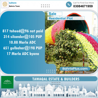 Residential Plot for Sale in Sector F - Tauheed Block -  Bahria Town, Lahore - (BP-151519)