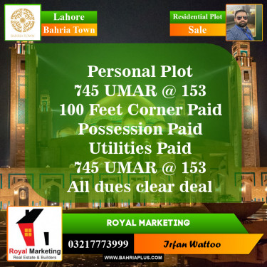 Residential Plot for Sale in Sector B - Umer Block -  Bahria Town, Lahore - (BP-151604)