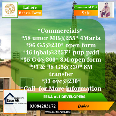 Commercial Plot for Sale in Sector B - Umer Commercial -  Bahria Town, Lahore - (BP-151649)