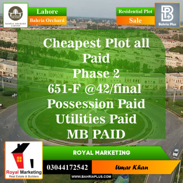 Residential Plot for Sale in Bahria Orchard, Lahore - (BP-151914)