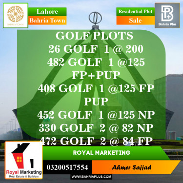 Residential Plot for Sale in Golf Phase 1 -  Bahria Town, Lahore - (BP-152024)