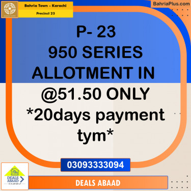 125 Sq. Yards Residential Plot for Sale in Precinct 23 -  Bahria Town, Karachi - (BP-152054)