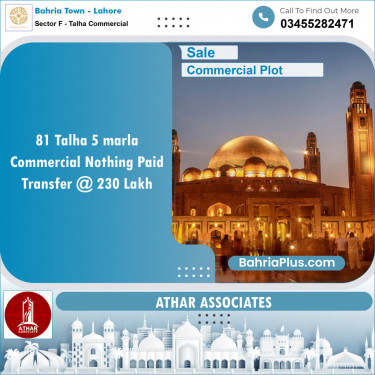 Commercial Plot for Sale in Sector F - Talha Commercial -  Bahria Town, Lahore - (BP-152098)