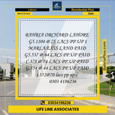 Residential Plot for Sale in Phase 4 - G5 Block -  Bahria Orchard, Lahore - (BP-152166)
