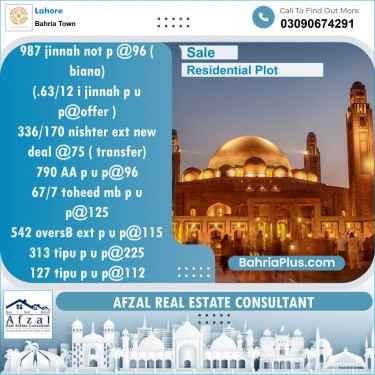 Residential Plot for Sale in Bahria Town, Lahore - (BP-152220)