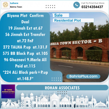 Residential Plot for Sale in Sector E - Jinnah Ext. Block -  Bahria Town, Lahore - (BP-152251)