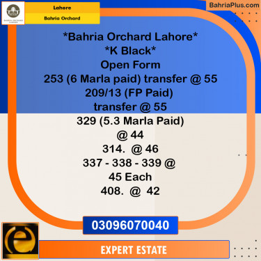 Residential Plot for Sale in Bahria Orchard, Lahore - (BP-152321)