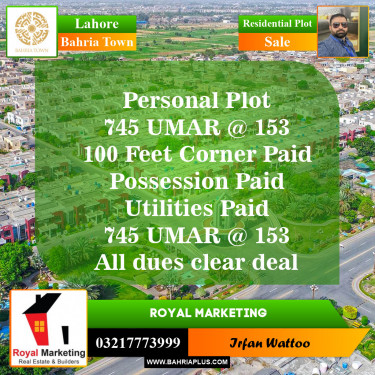 Residential Plot for Sale in Bahria Town, Lahore - (BP-152440)