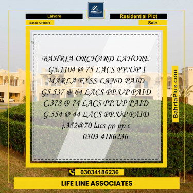 Residential Plot for Sale in Phase 4 - G5 Block -  Bahria Orchard, Lahore - (BP-152492)