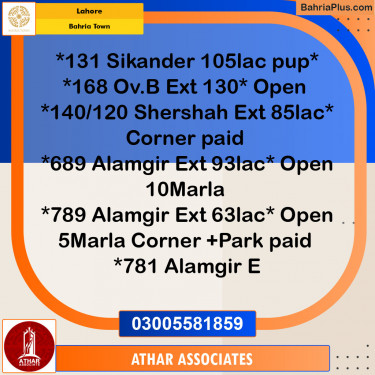 Residential Plot for Sale in Overseas B Ext -  Bahria Town, Lahore - (BP-152524)
