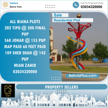Residential Plot for Sale in Sector F - Tipu Sultan Block -  Bahria Town, Lahore - (BP-152553)