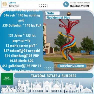 Residential Plot for Sale in Sector D - AA Block -  Bahria Town, Lahore - (BP-152588)