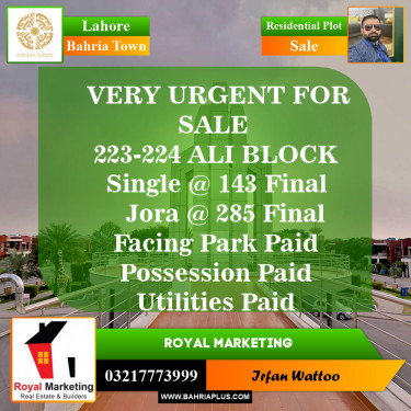 Residential Plot for Sale in Bahria Town, Lahore - (BP-152603)