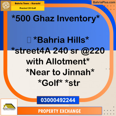 500 Sq. Yards Residential Plot for Sale in Precinct 20 Golf -  Bahria Town, Karachi - (BP-152706)