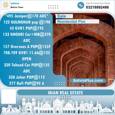 Residential Plot for Sale in Sector C - Janiper Block -  Bahria Town, Lahore - (BP-152711)