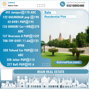 Residential Plot for Sale in Sector C - Janiper Block -  Bahria Town, Lahore - (BP-152712)