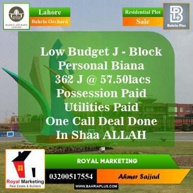 Residential Plot for Sale in Bahria Orchard, Lahore - (BP-152788)