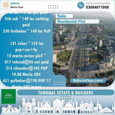 Residential Plot for Sale in Sector D - AA Block -  Bahria Town, Lahore - (BP-152803)