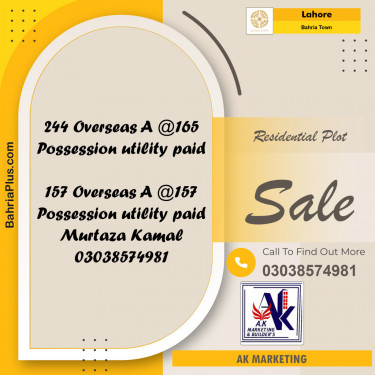 Residential Plot for Sale in Bahria Town, Lahore - (BP-152857)