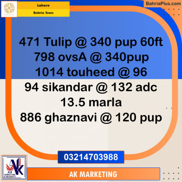 Residential Plot for Sale in Bahria Town, Lahore - (BP-152866)