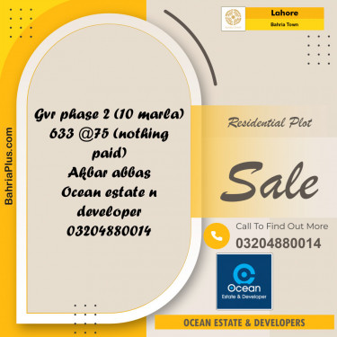 Residential Plot for Sale in Bahria Town, Lahore - (BP-152887)