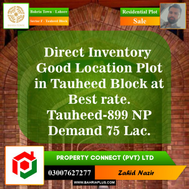Residential Plot for Sale in Sector F - Tauheed Block -  Bahria Town, Lahore - (BP-152905)