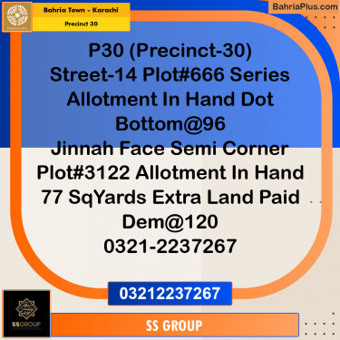 250 Sq. Yards Residential Plot for Sale in Precinct 30 -  Bahria Town, Karachi - (BP-153078)