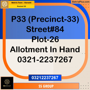 Residential Plot for Sale in Precinct 33 -  Bahria Town, Karachi - (BP-153086)